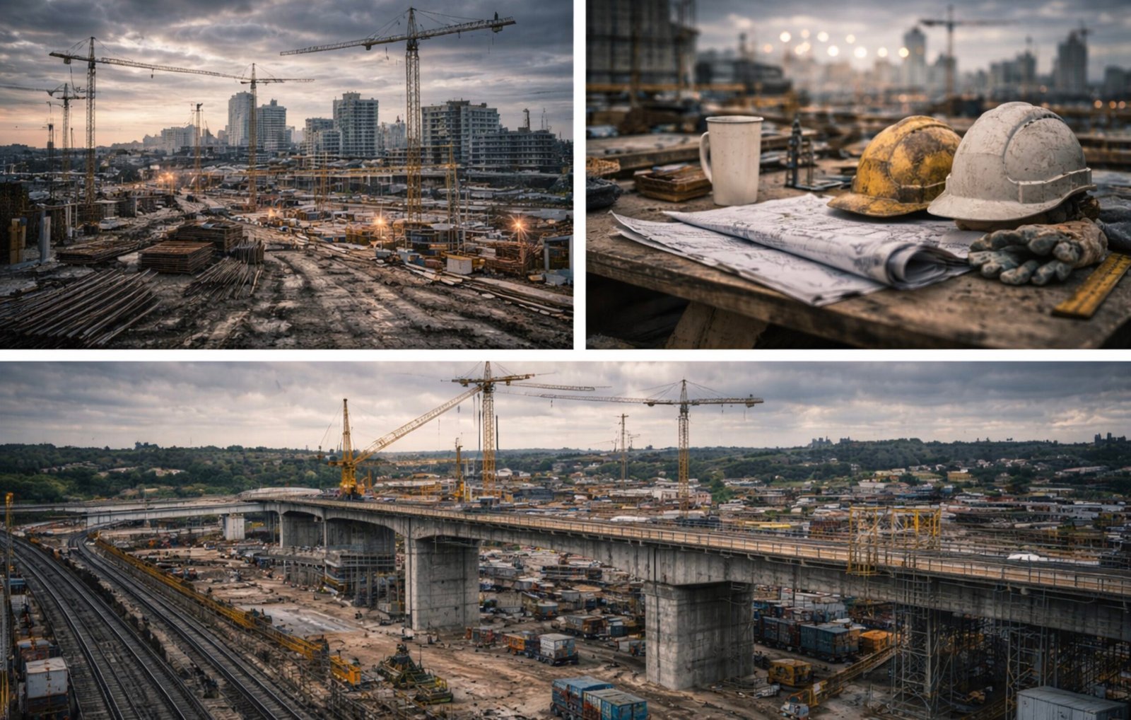 Construction site scenes with worker equipment