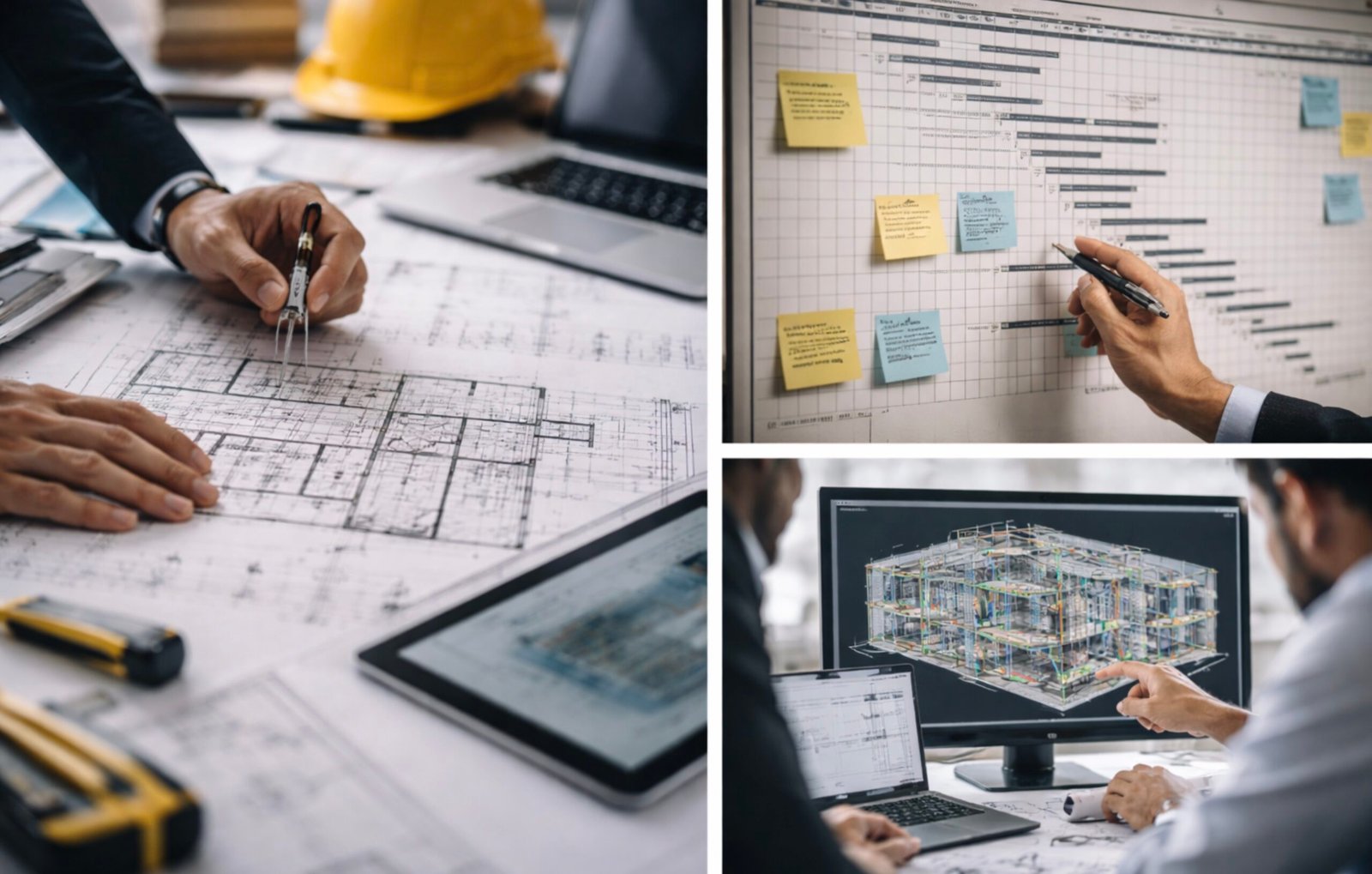 Professionals collaborating on architectural construction projects