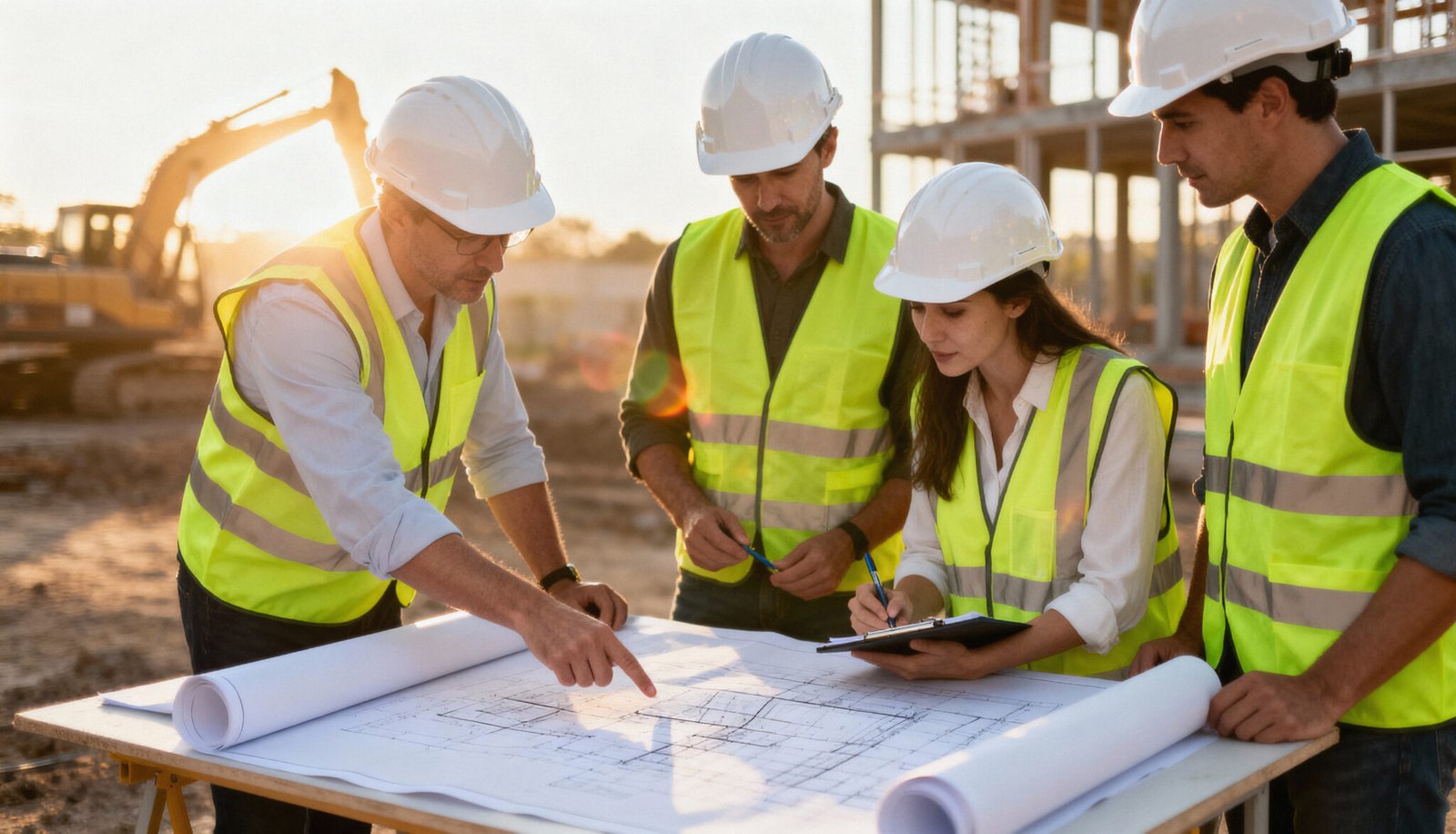 Construction team discussing plans