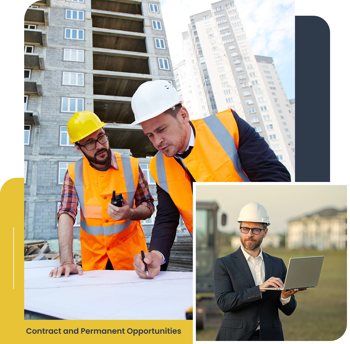 Construction workers and engineer at site