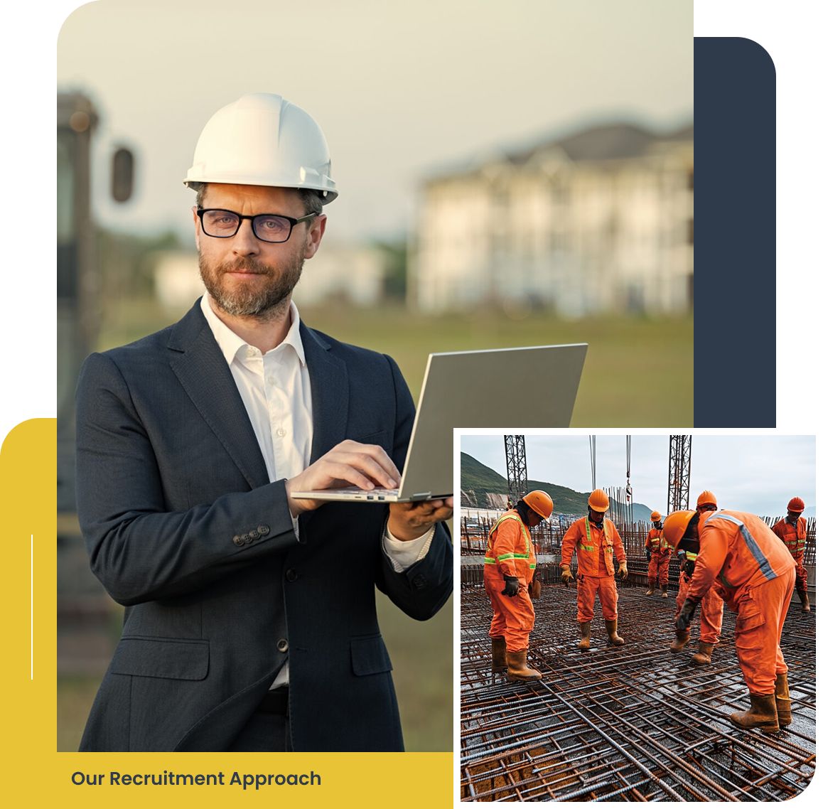 Engineer with laptop over construction site